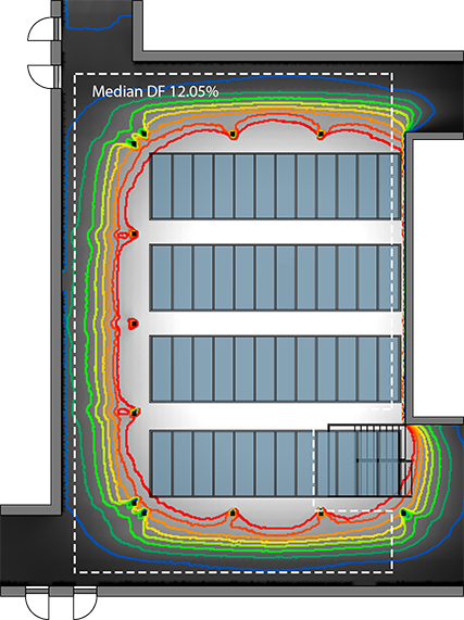 Daylight factor simulations with VELUX Atrium Longlight product solution